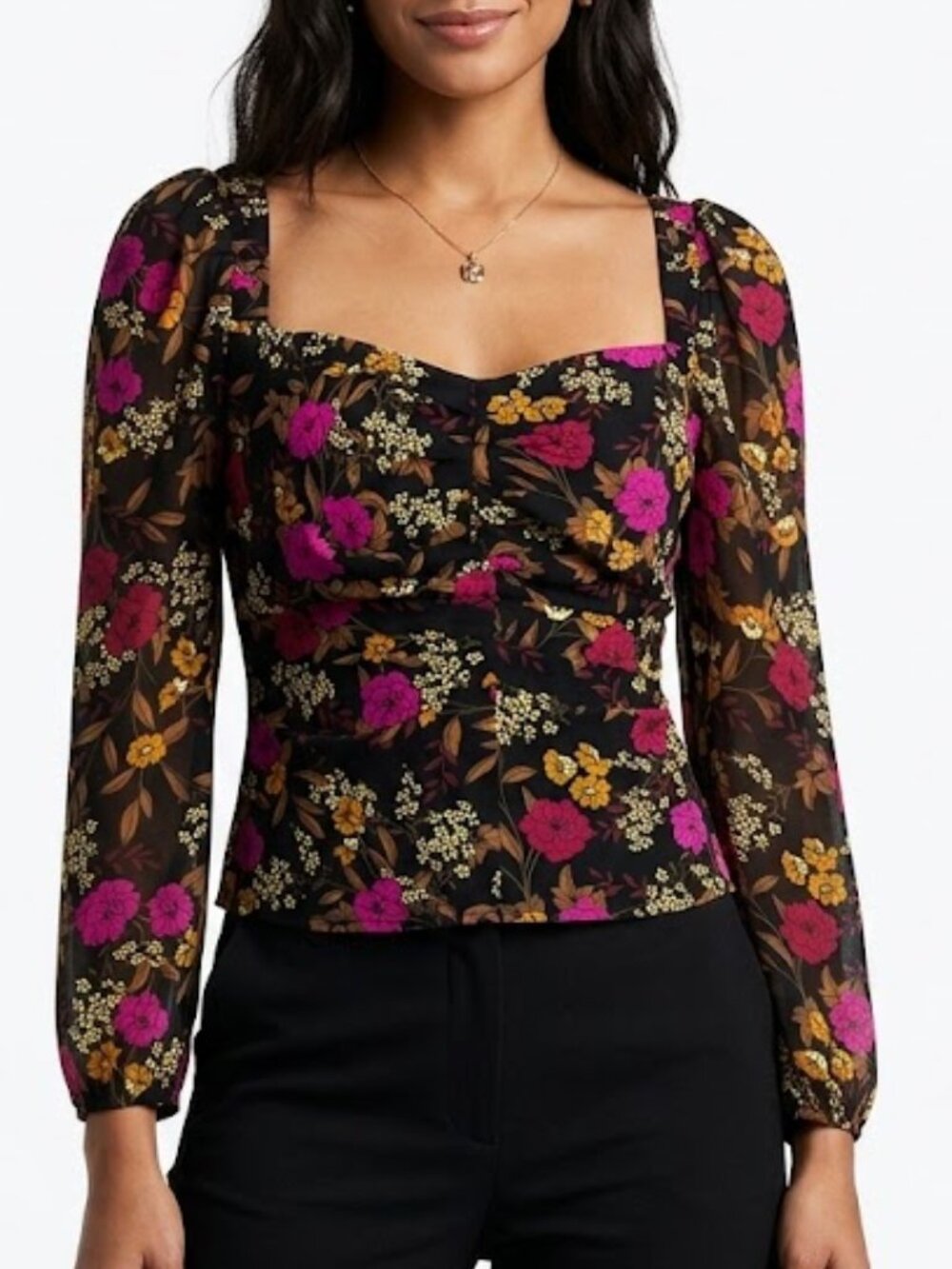 ASTR The Label Whimsygoth Floral Sweetheart Long Sleeve Top Medium Cutout Back